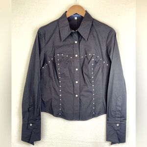 MARCELLO‎ SOLTAN Women's Western Pearl Snap Shirt  Top Black Long Sleeve Large